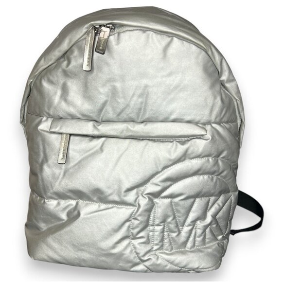 Michael Kors Rhea Backpack Silver 35H1S5RB2I Quilted Puffer Nylon Travel Bag - Picture 1 of 14